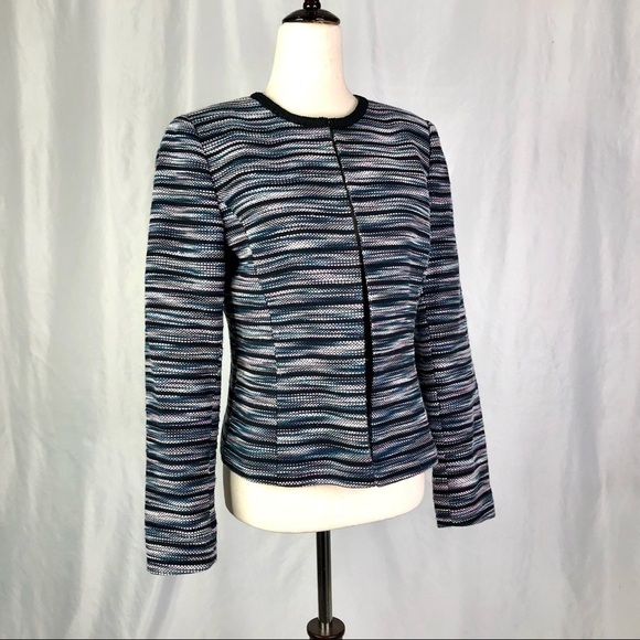 Tahari cropped fitted jacket open front woven cotton space dye 4 - Picture 1 of 8